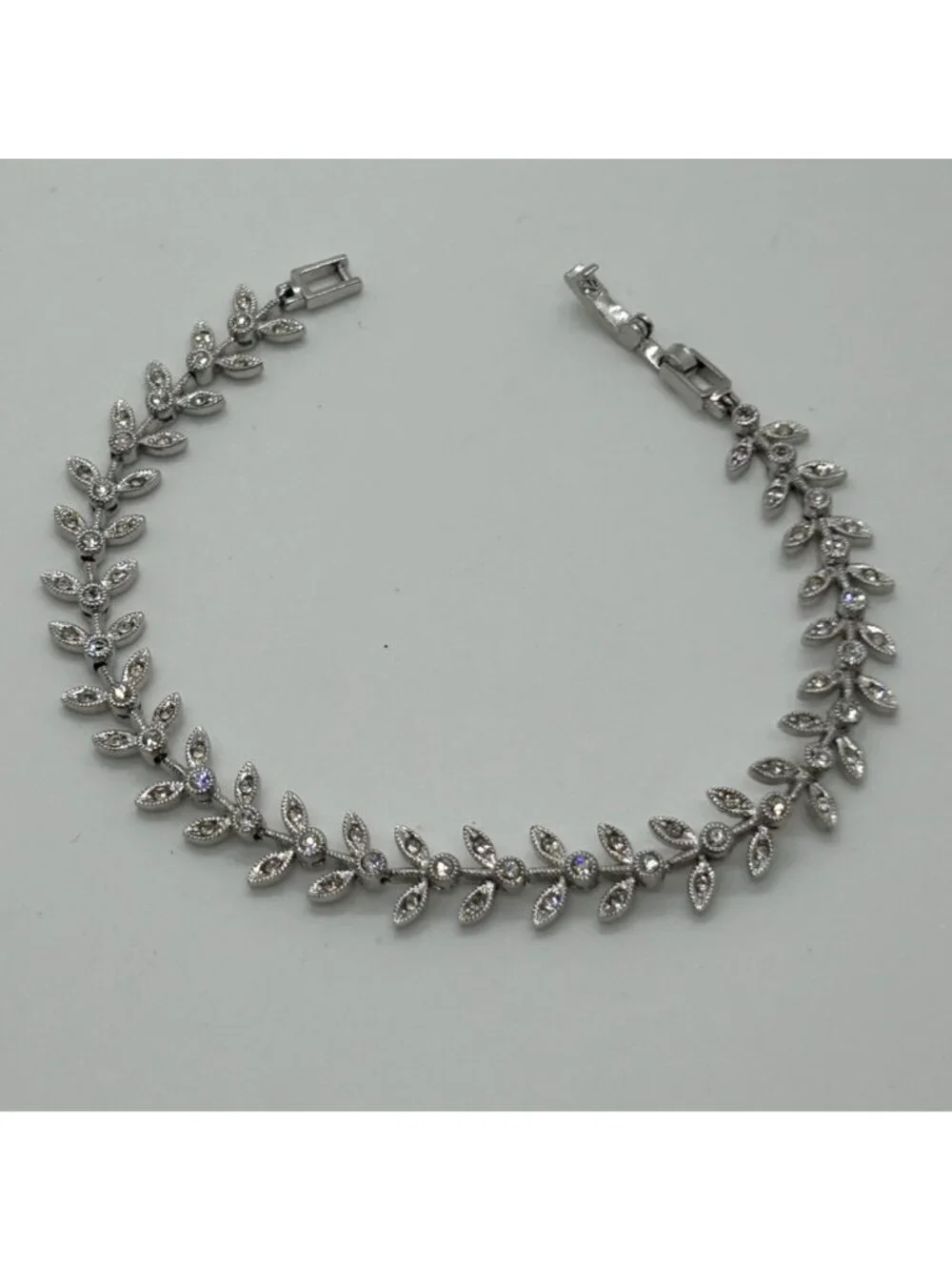 Nadri Cubic Zirconia Leaf Bracelet Silver-tone Vine Wedding Bridal Marquise